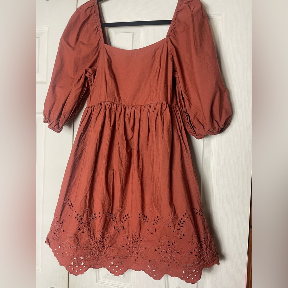 Mango Terracotta Puff Sleeve Dress